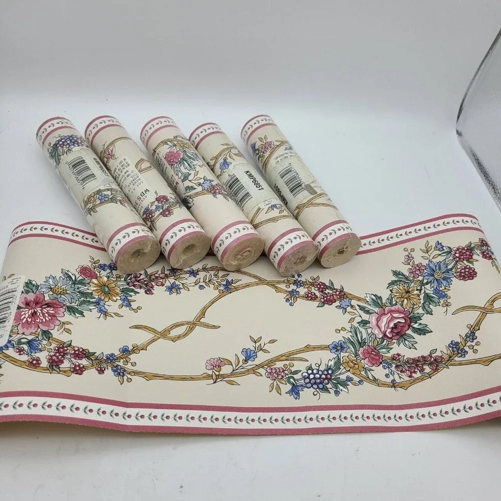 (6) rolls Flower Floral Wall paper Borders vintage pre-pasted washable 15 f new